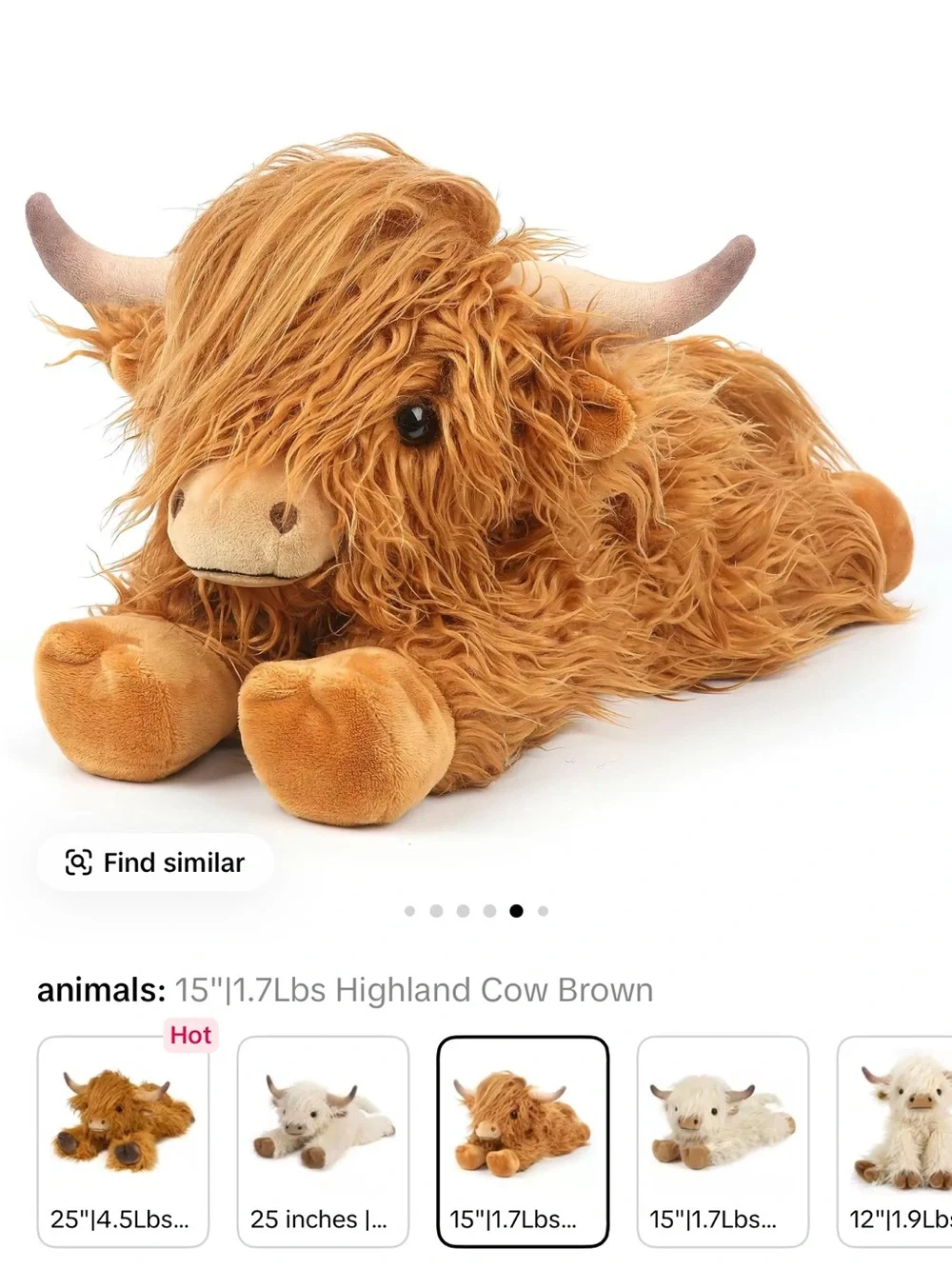 Animal Plush Highland Cow in Brown and Cream